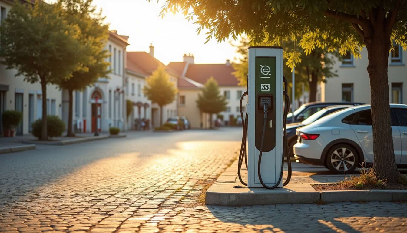 Bornes de recharge publiques installées dans un parking de Saint-Valery-sur-Somme