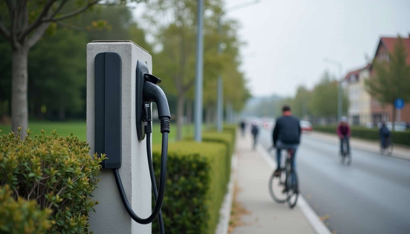 Bornes de recharge publiques installées dans un parking de Sarzeau, en bordure de rue