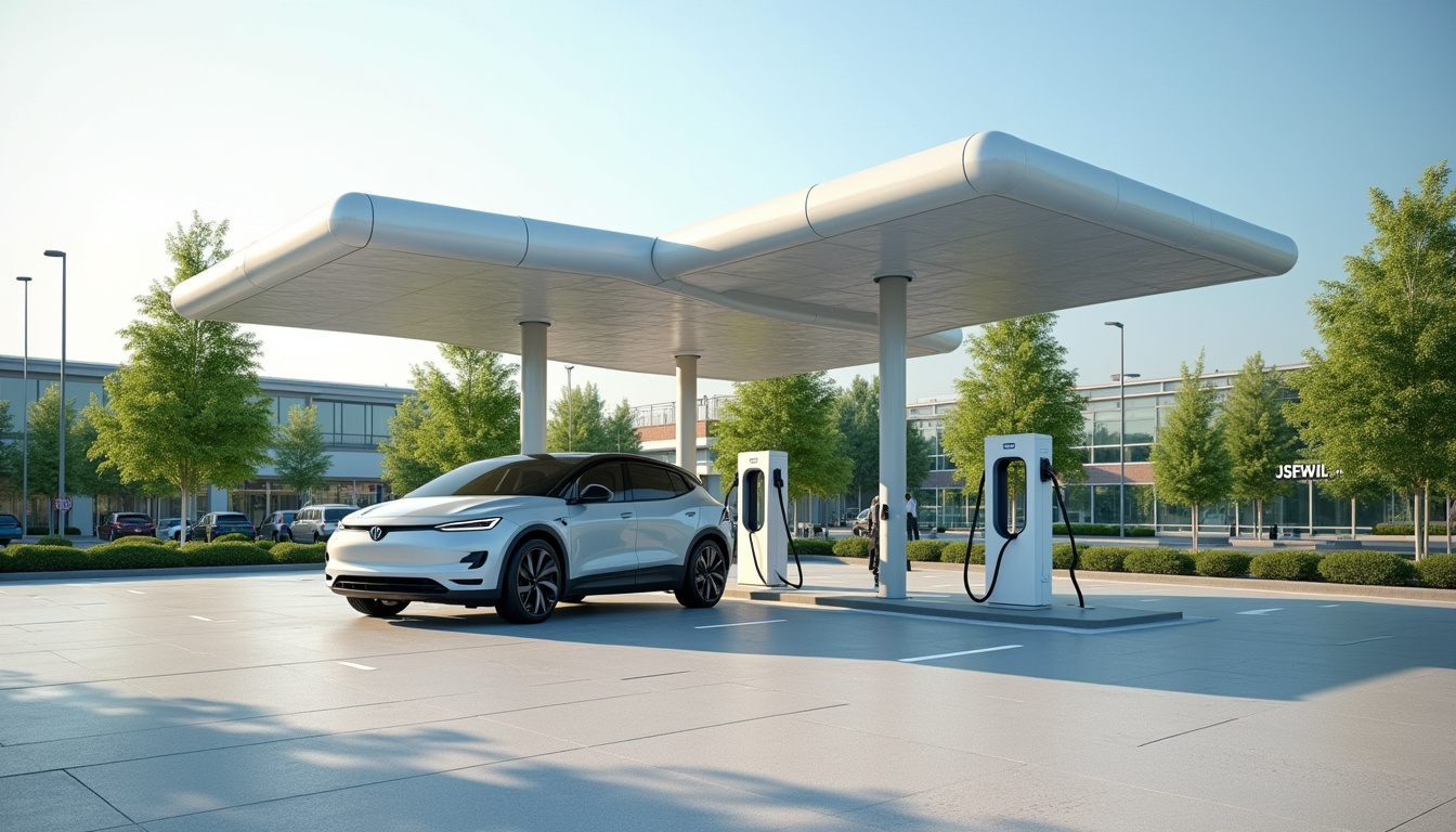 Bornes de recharge publiques installées en extérieur à Sainte-Marguerite, situées près d’un supermarché et d’un centre commercial