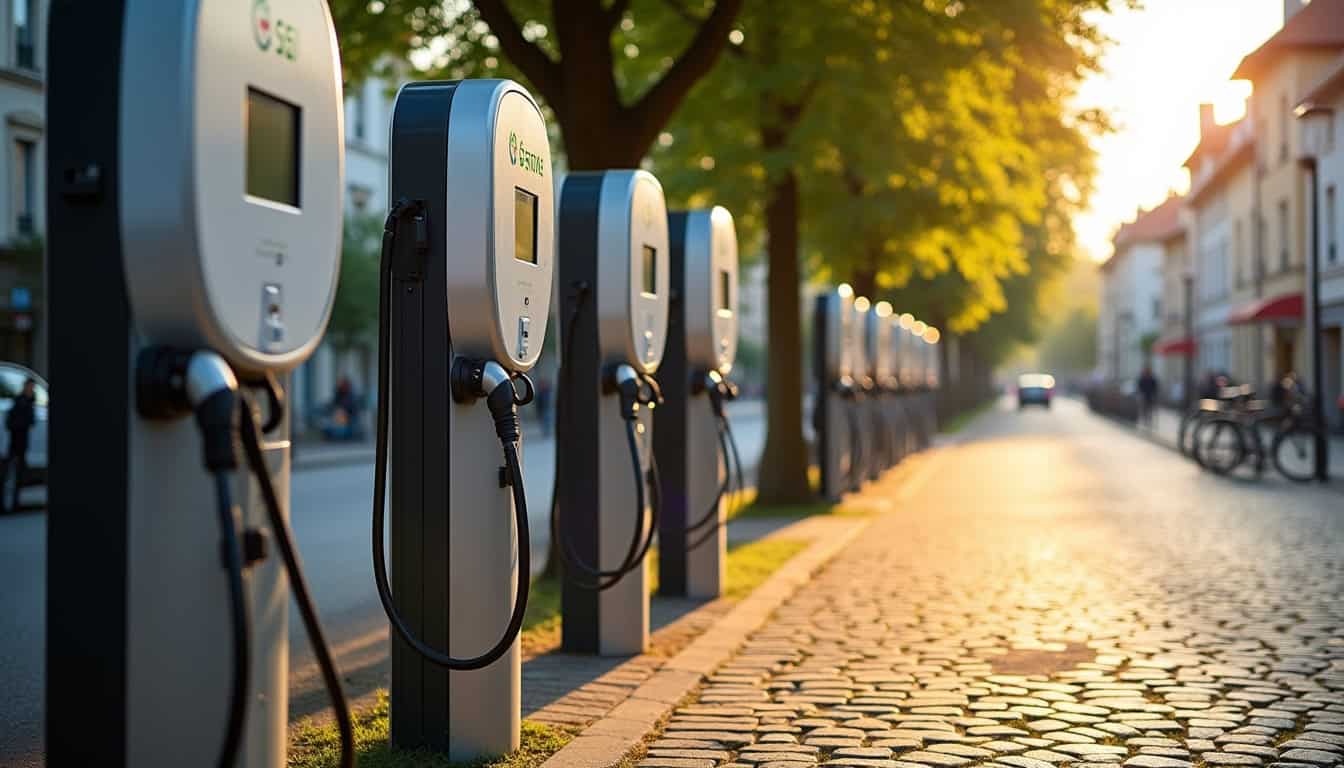 Bornes de recharge publiques installées le long d'une rue à Saint-Cyr-sur-Loire