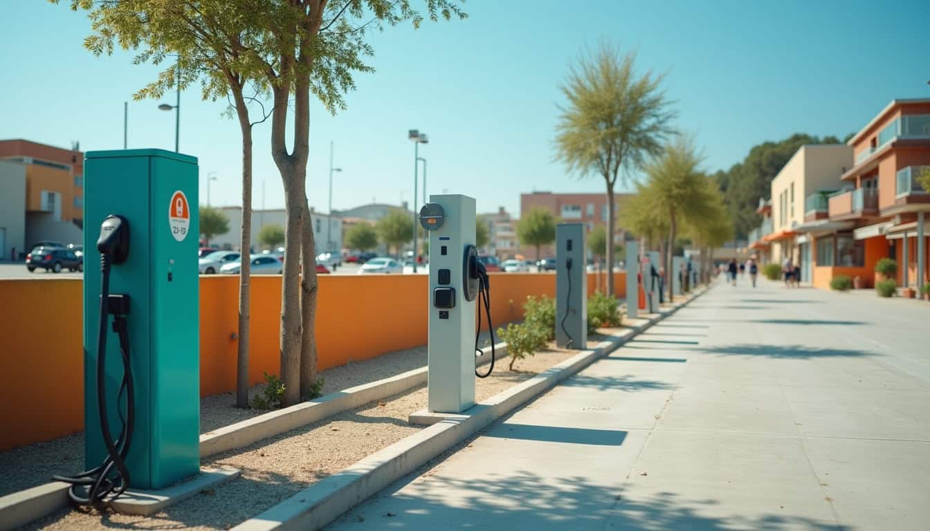 Bornes de recharge publiques installées sur un parking municipal à Six-Fours-les-Plages