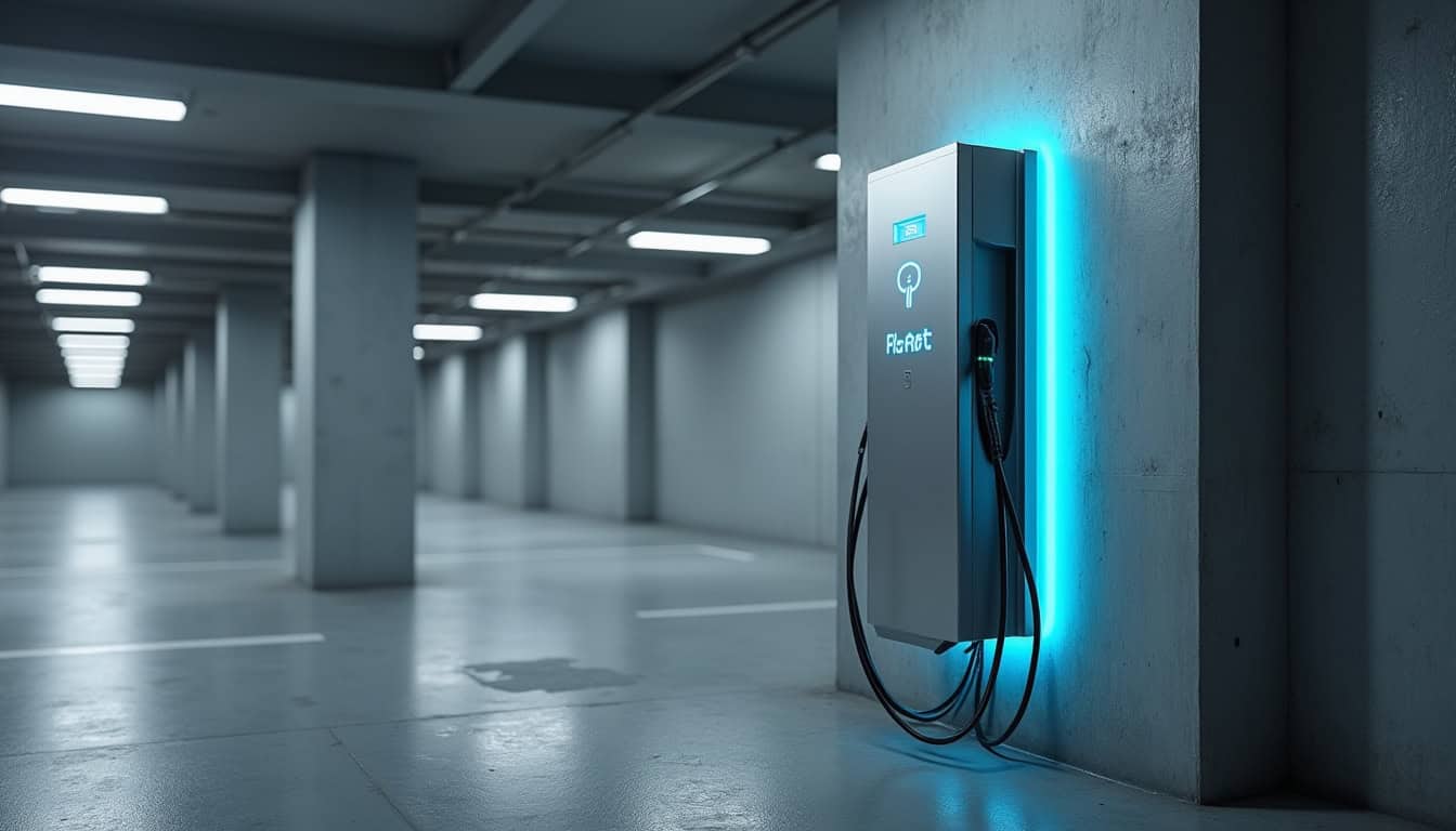 Colonne de recharge électrique installée dans un parking collectif à Durrenbach