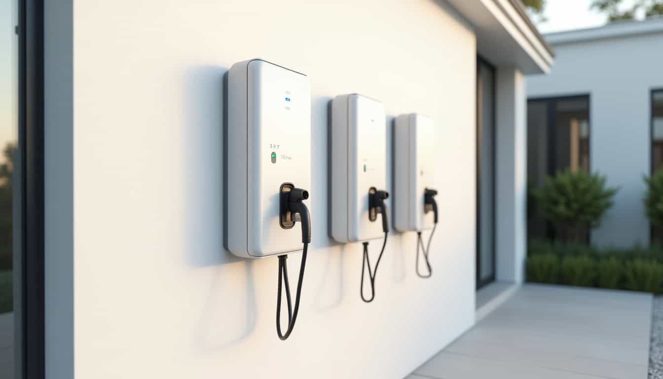 Comparaison des différentes puissances de bornes de recharge électrique installées sur un mur extérieur