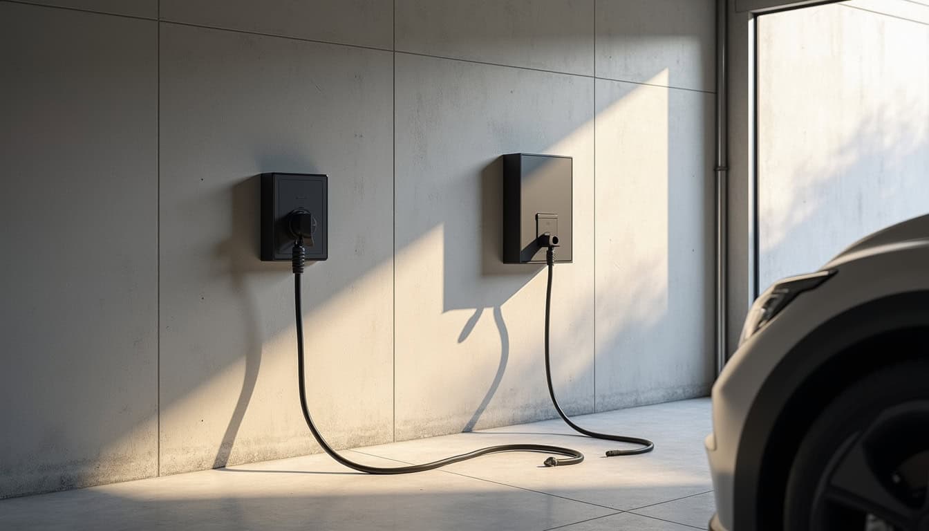 Comparaison entre une prise renforcée et une wallbox installée dans un garage à Vermand