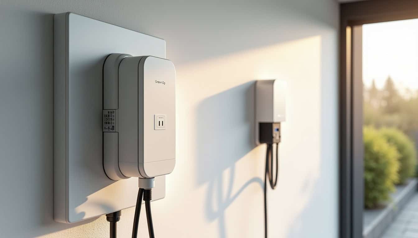 Comparaison entre une prise renforcée Green'Up et une borne de recharge murale