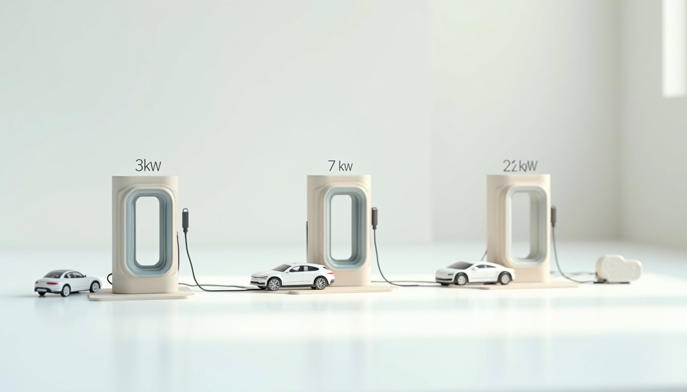 Comparaison visuelle des différentes puissances de bornes électriques pour véhicules