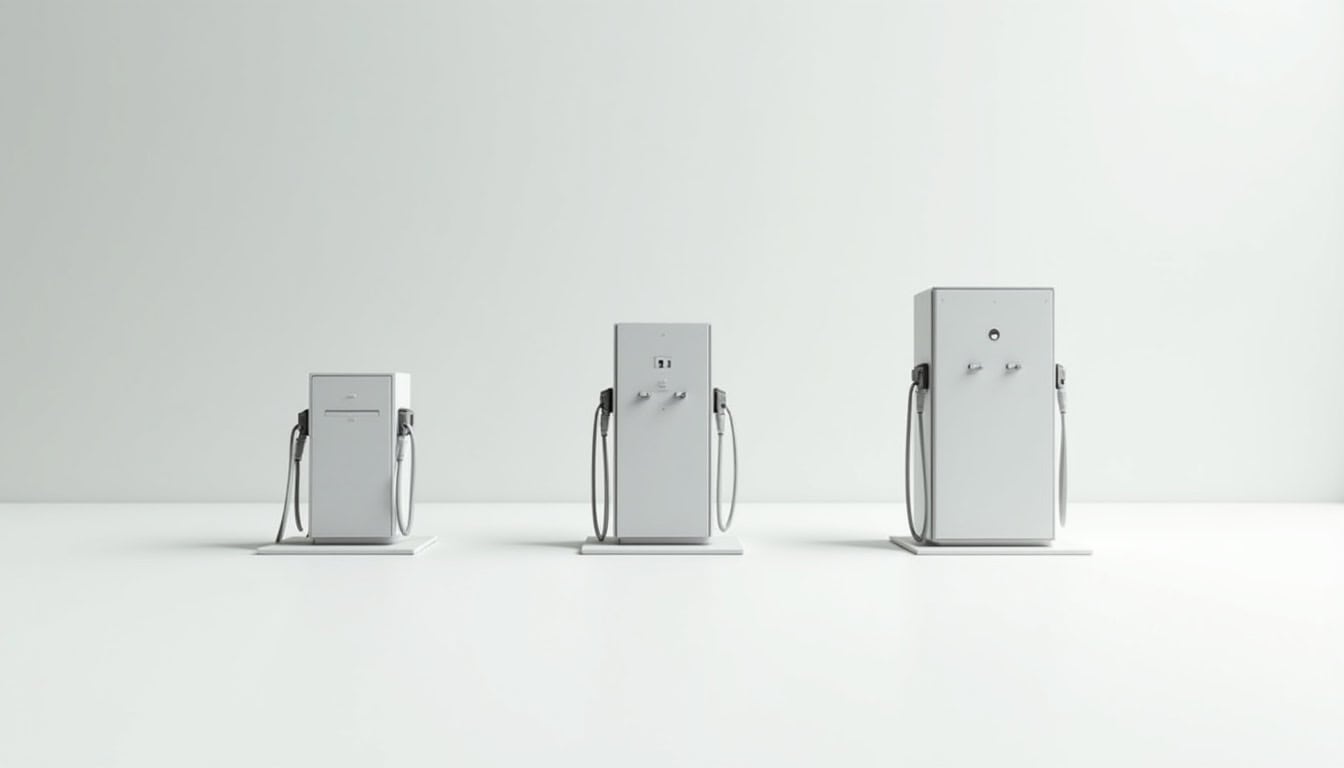 Comparaison visuelle des différents types de bornes de recharge: 7,4 kW, 11 kW et 22 kW