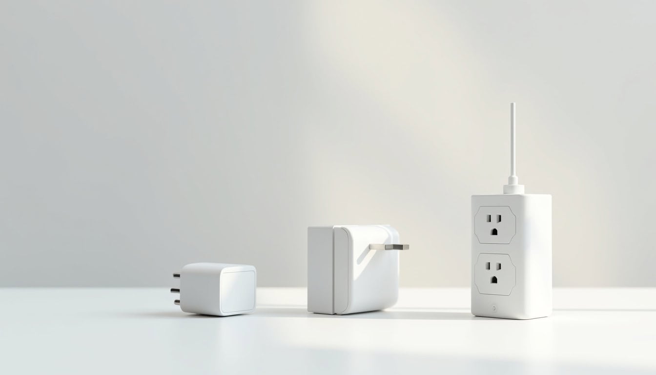 Comparaison visuelle des différents types de bornes de recharge: borne murale domestique, prise renforcée, borne rapide DC