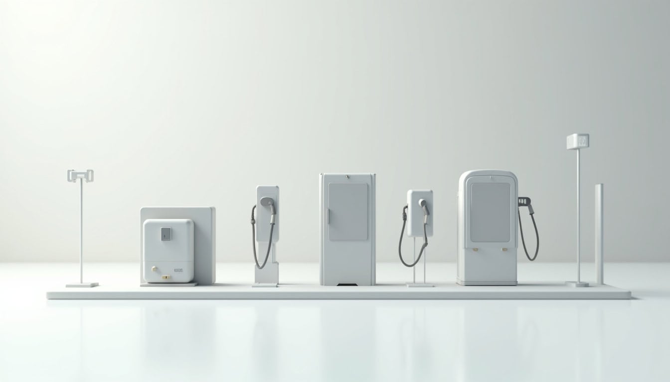 Comparaison visuelle des différents types de bornes de recharge électrique disponibles à Maubert-Fontaine