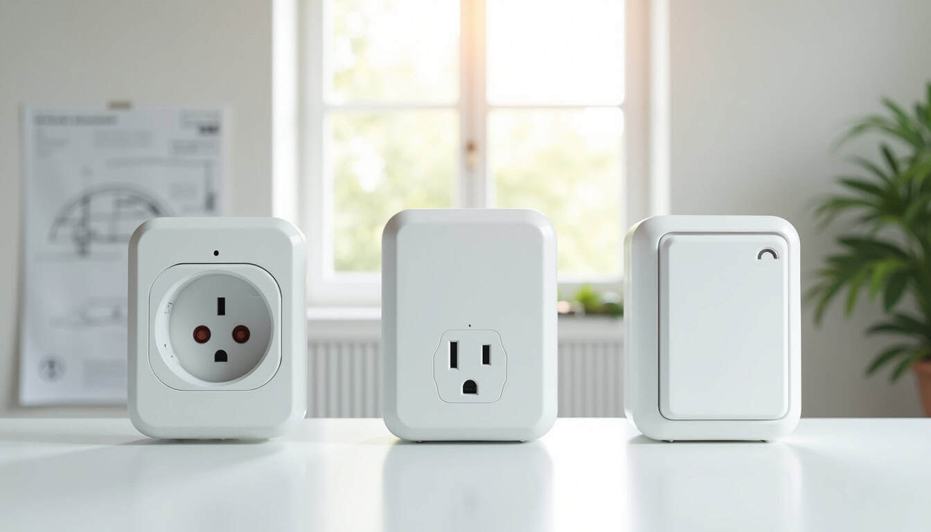 Comparaison visuelle des différents types de bornes de recharge électrique: prise renforcée, wallbox 7 kW, wallbox 22 kW
