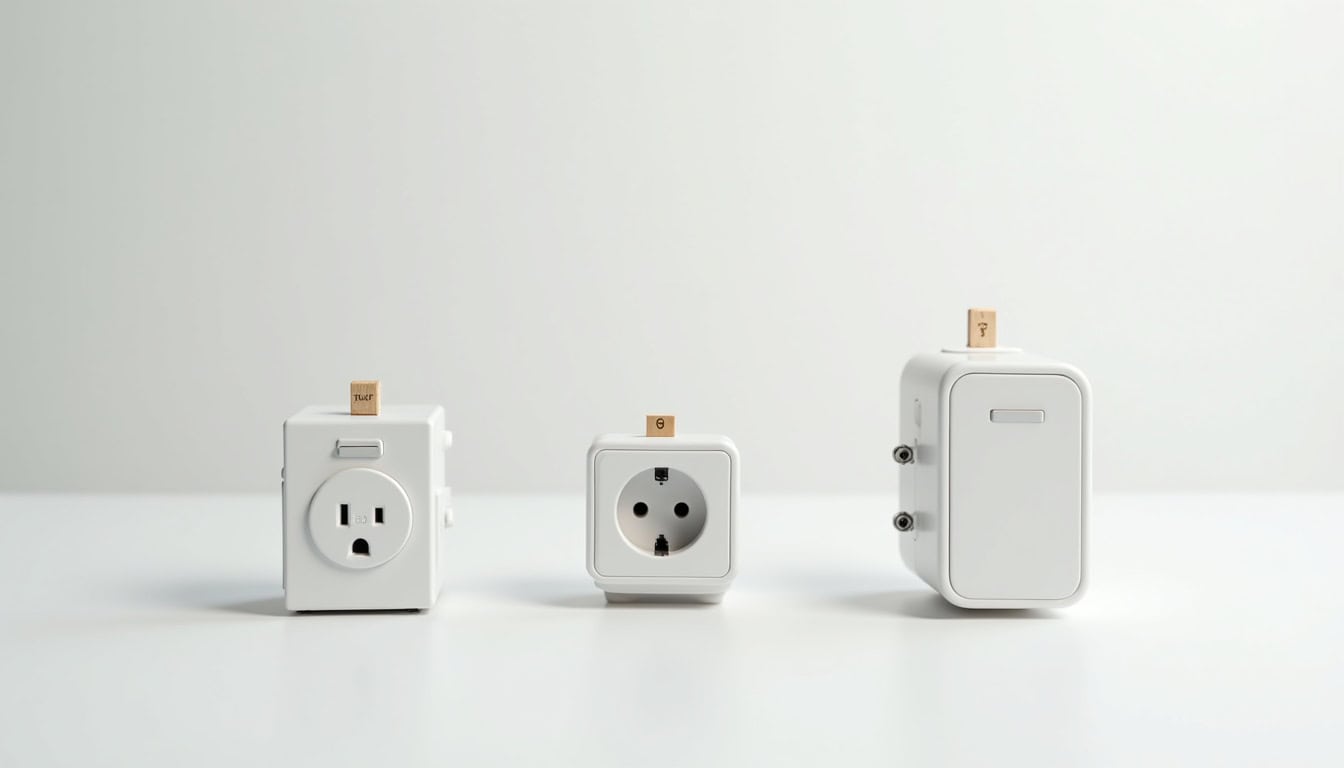Comparaison visuelle des différents types de bornes de recharge électrique: prise renforcée, wallbox 7 kW, wallbox triphasée