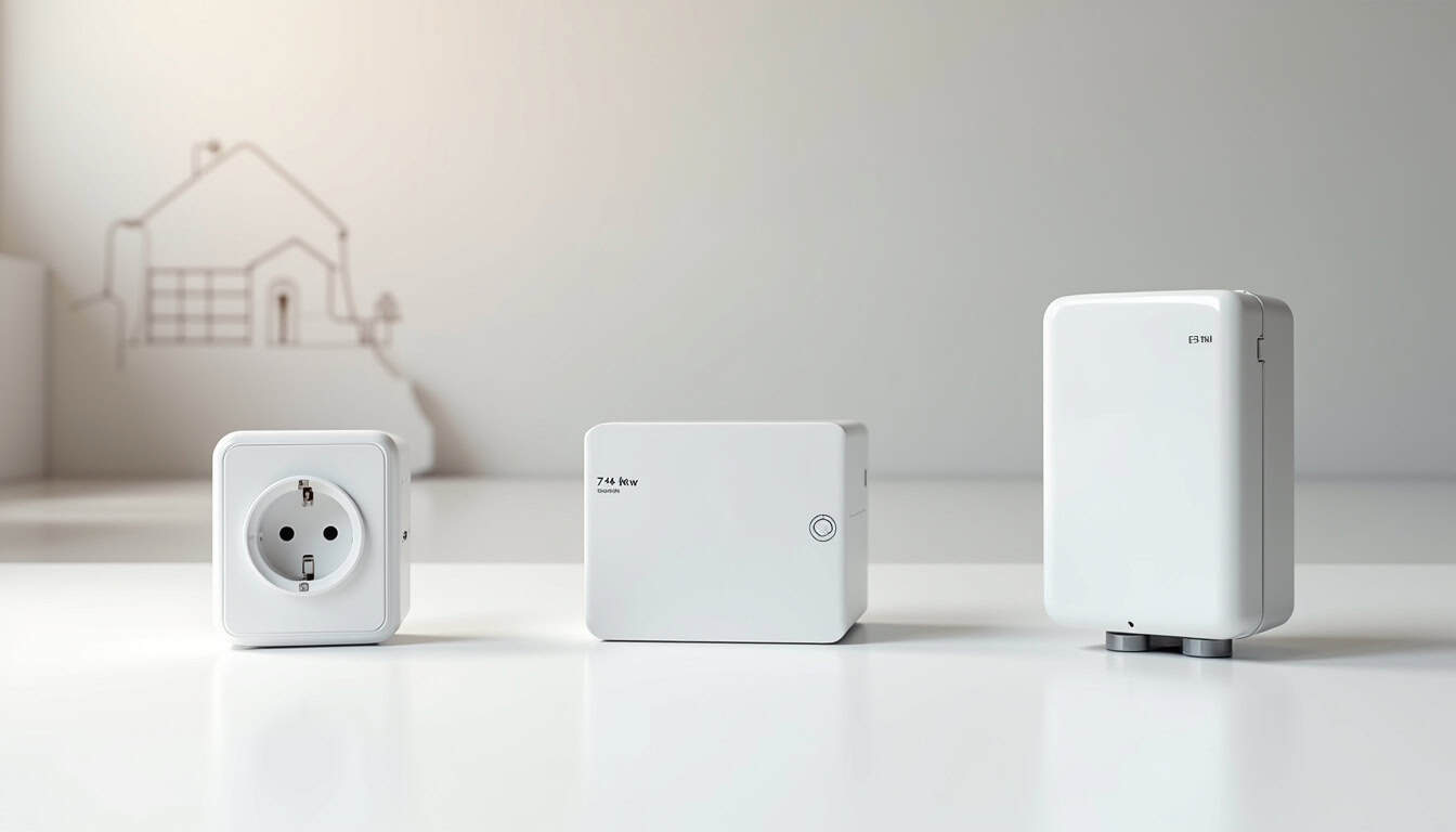Comparaison visuelle des différents types de bornes de recharge électrique: prise renforcée, wallbox 7,4 kW, borne triphasée 22 kW