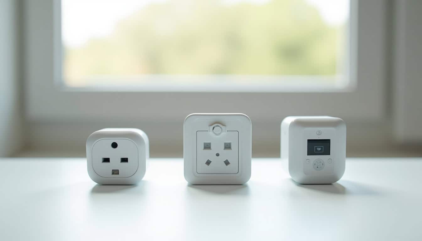 Comparaison visuelle des différents types de bornes de recharge électrique: prise renforcée, wallbox, borne intelligente