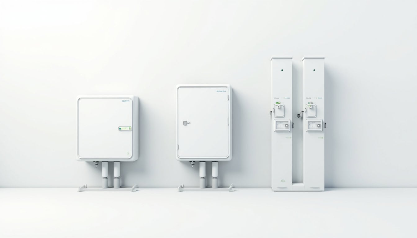 Comparaison visuelle des différents types de bornes de recharge électrique: wallbox 7kW, 22kW et prise Green'Up