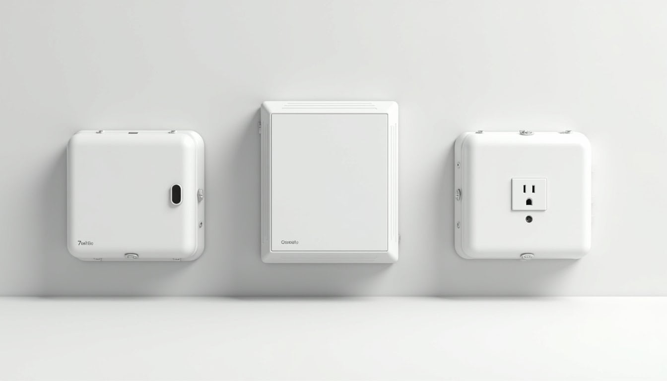 Comparaison visuelle des différents types de bornes de recharge électrique: wallbox 7kW, wallbox 22kW, prise renforcée Green'Up