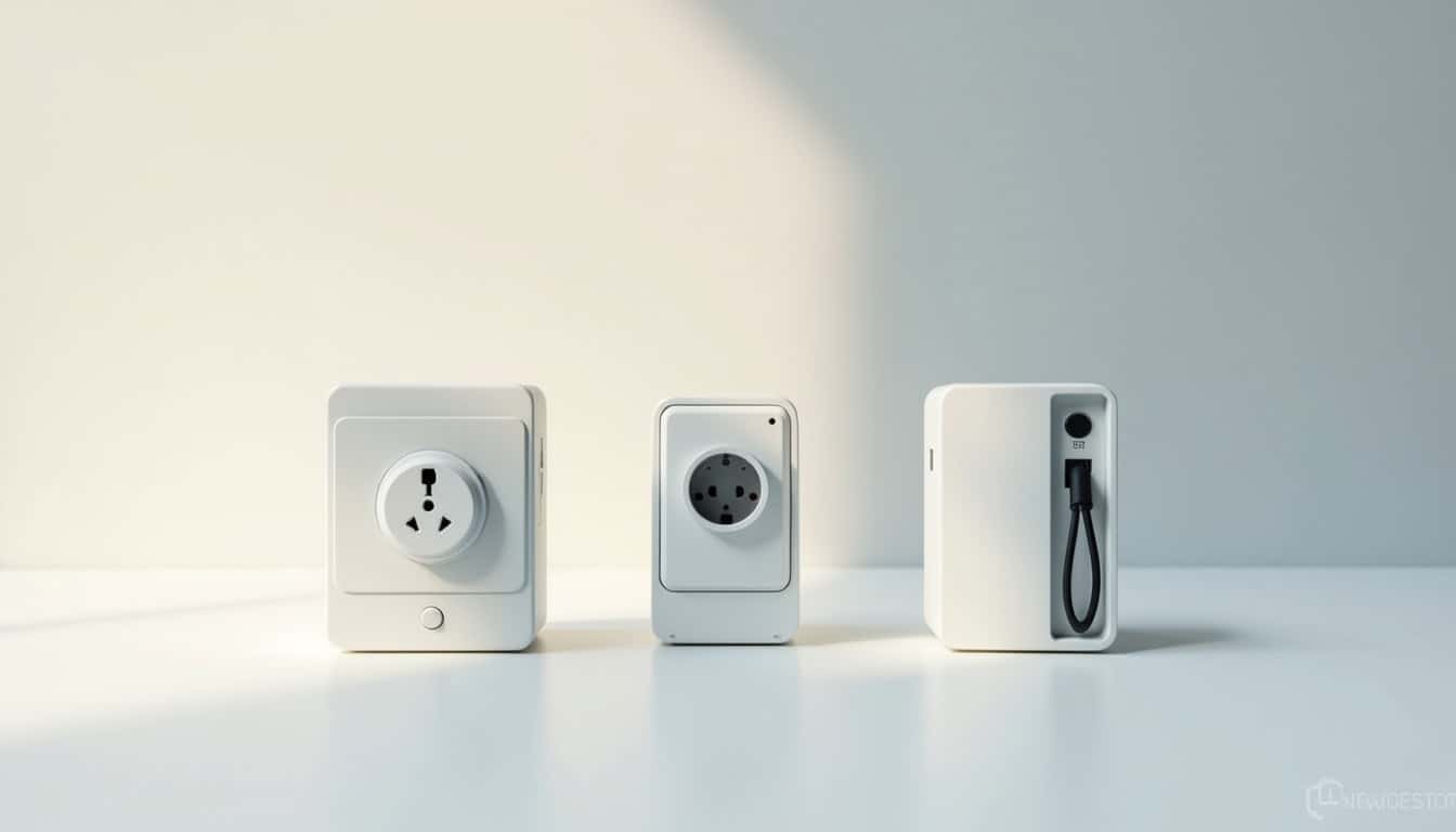 Comparaison visuelle des différents types de bornes de recharge électrique: wallbox, prise renforcée et borne triphasée