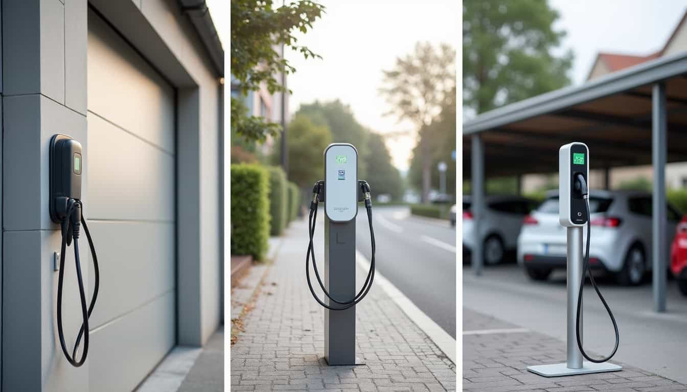 Comparaison visuelle des différents types de bornes de recharge installées à Saint-Julien-de-Coppel