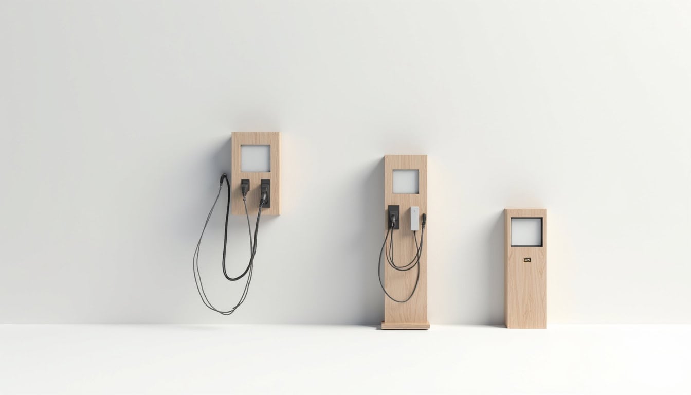 Comparaison visuelle des différents types de bornes de recharge pour véhicules électriques disponibles à Marckolsheim