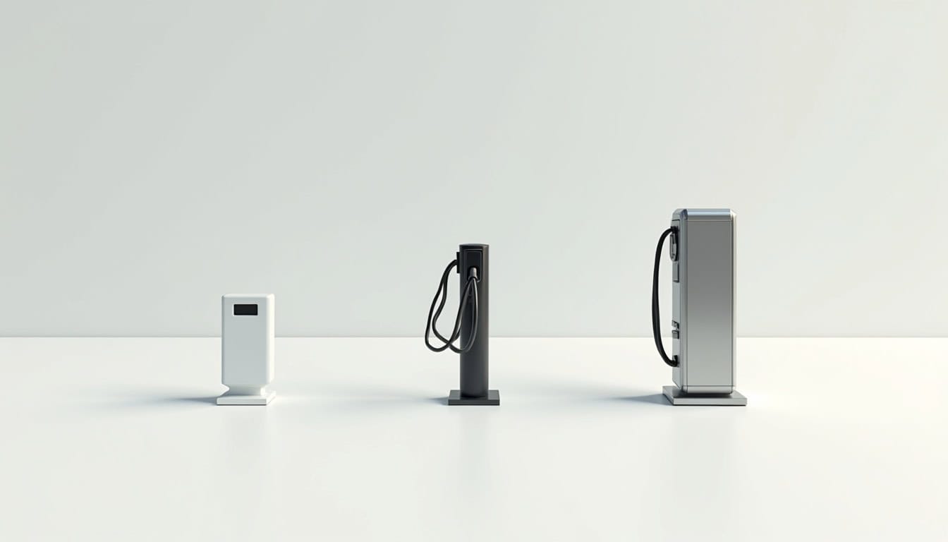 Comparaison visuelle des différents types de bornes de recharge pour véhicules électriques