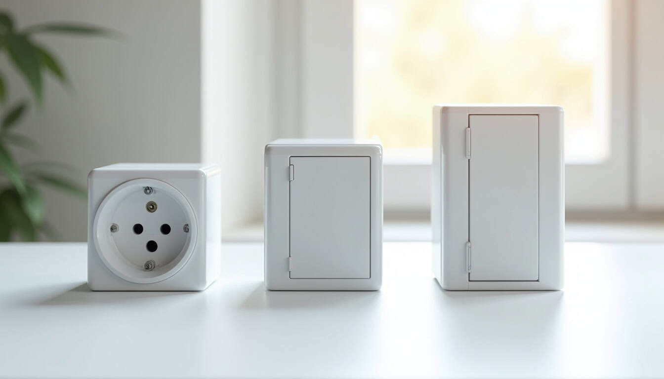 Comparaison visuelle des différents types de bornes de recharge: prise renforcée, wallbox 7 kW, borne triphasée 11 kW