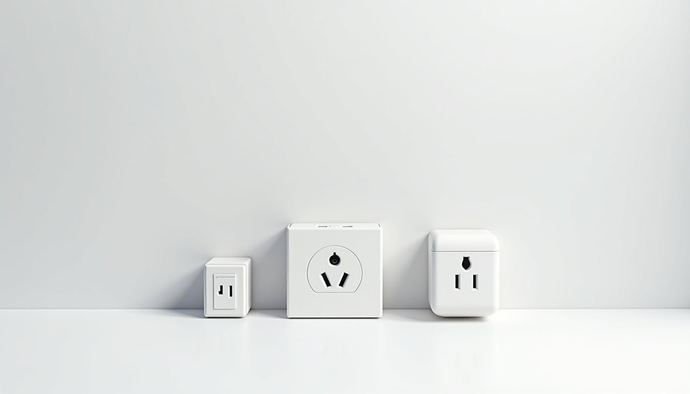 Comparaison visuelle des différents types de bornes de recharge: prise renforcée, wallbox monophasée et triphasée