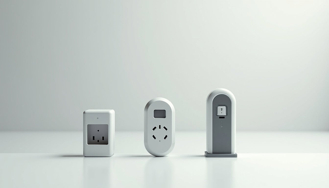 Comparaison visuelle des différents types de bornes de recharge: prise renforcée, wallbox murale, borne rapide
