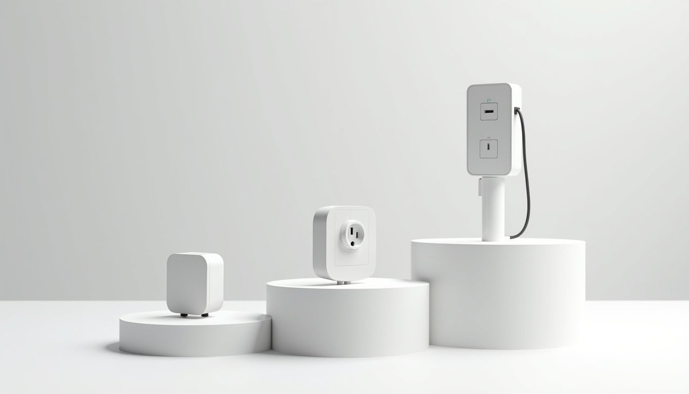 Comparaison visuelle des différents types de bornes de recharge: wallbox, prise renforcée et borne publique