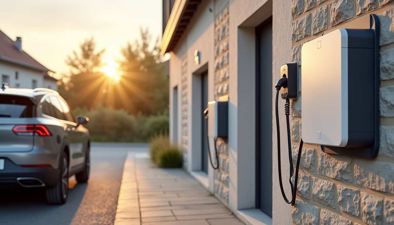 Comparaison visuelle des différents types de bornes électriques: prise renforcée, wallbox monophasée et triphasée