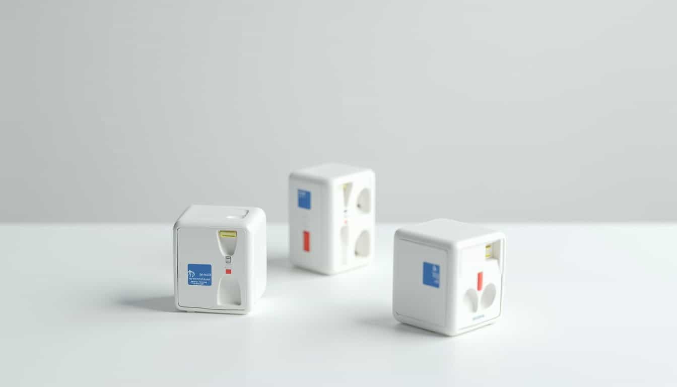 Comparaison visuelle des différents types de bornes électriques: prise renforcée, wallbox monophasée et triphasée