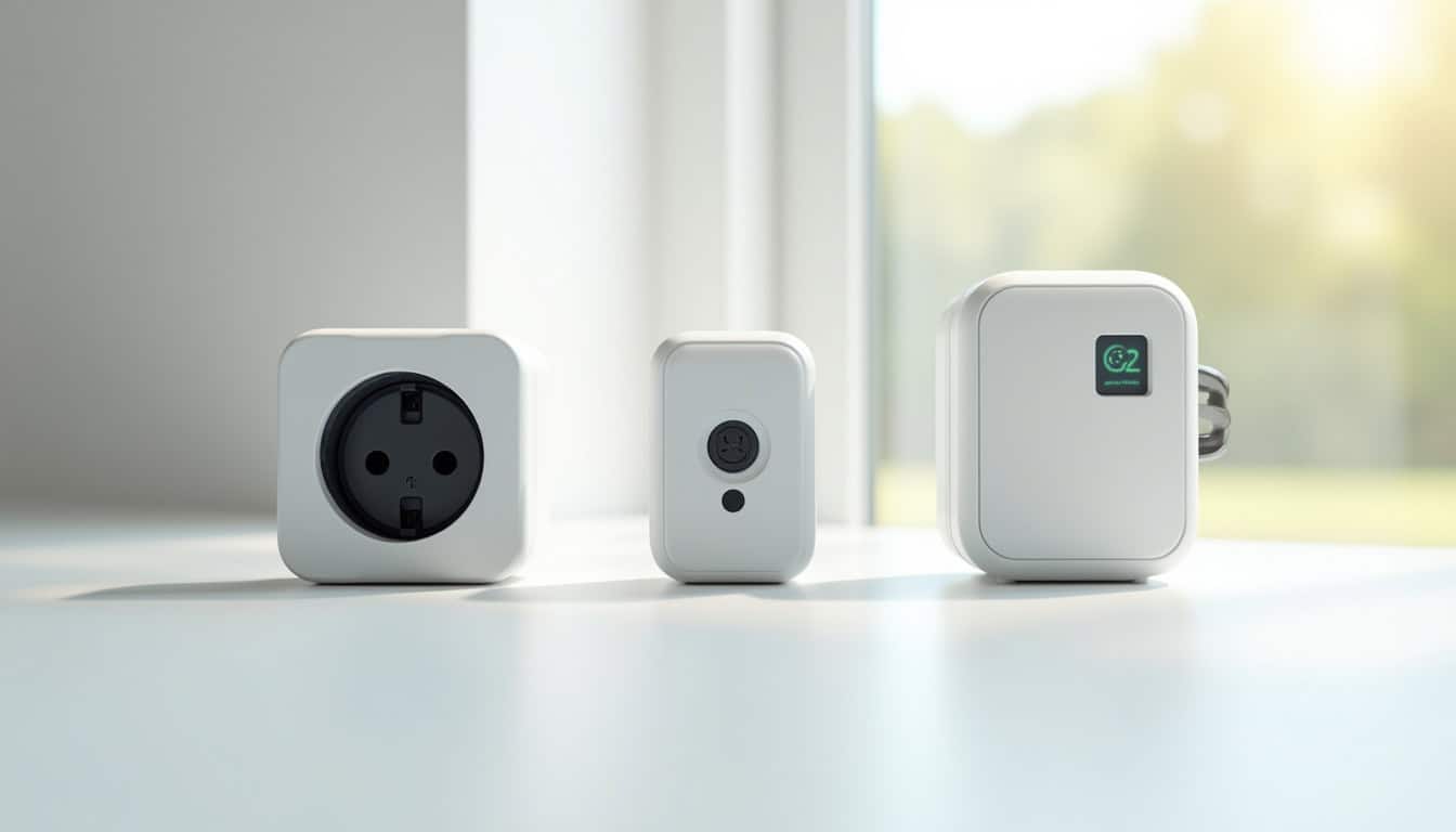 Comparaison visuelle des différents types de bornes électriques: prise renforcée, wallbox standard, borne intelligente
