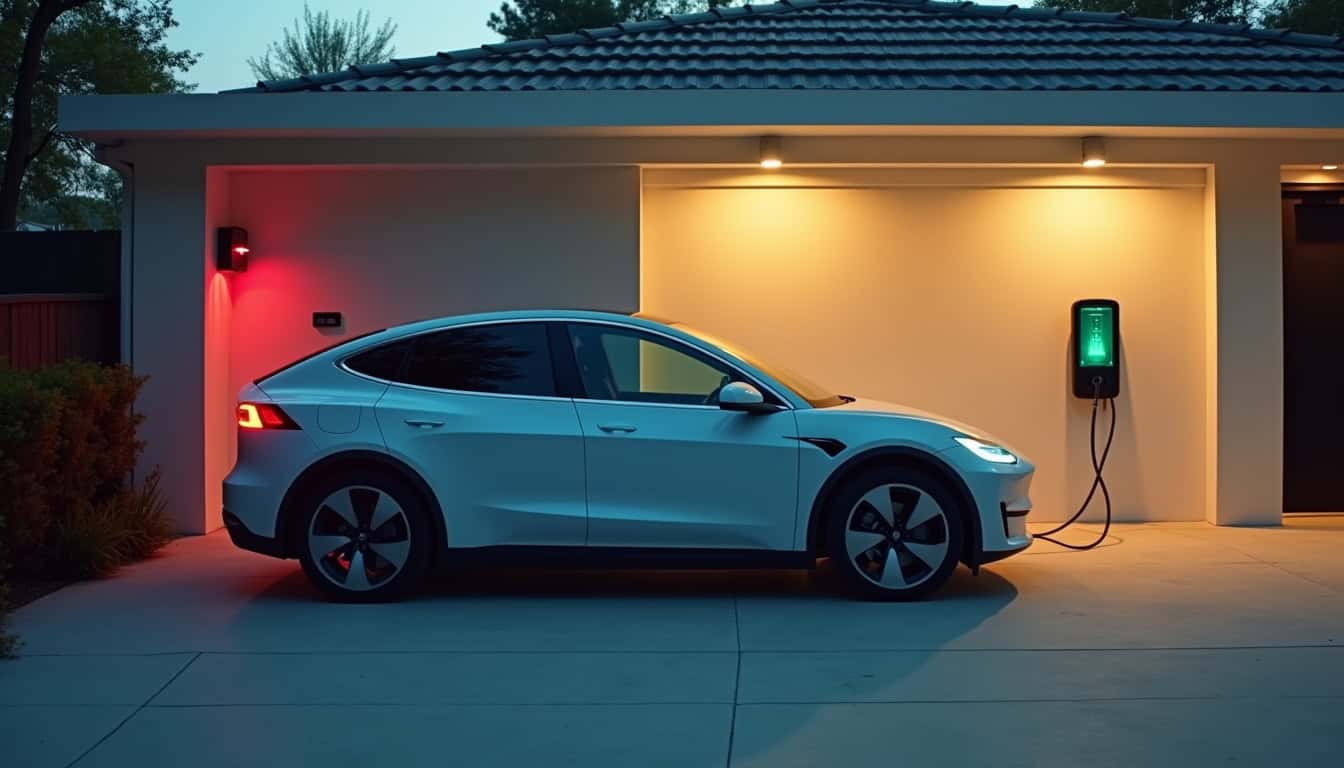 Comparaison visuelle d'une voiture électrique avant et après recharge sur une borne murale