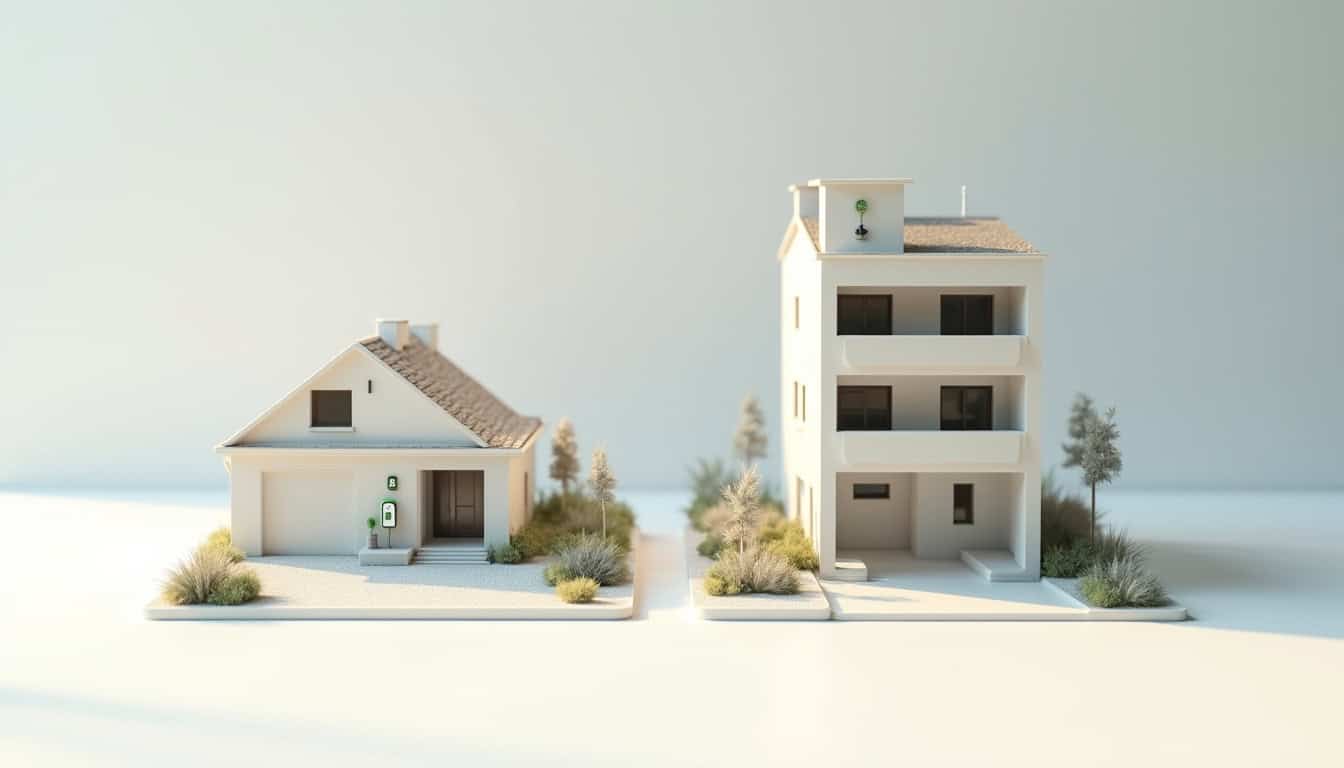 Comparaison visuelle entre installation en maison individuelle et en copropriété à Canéjan