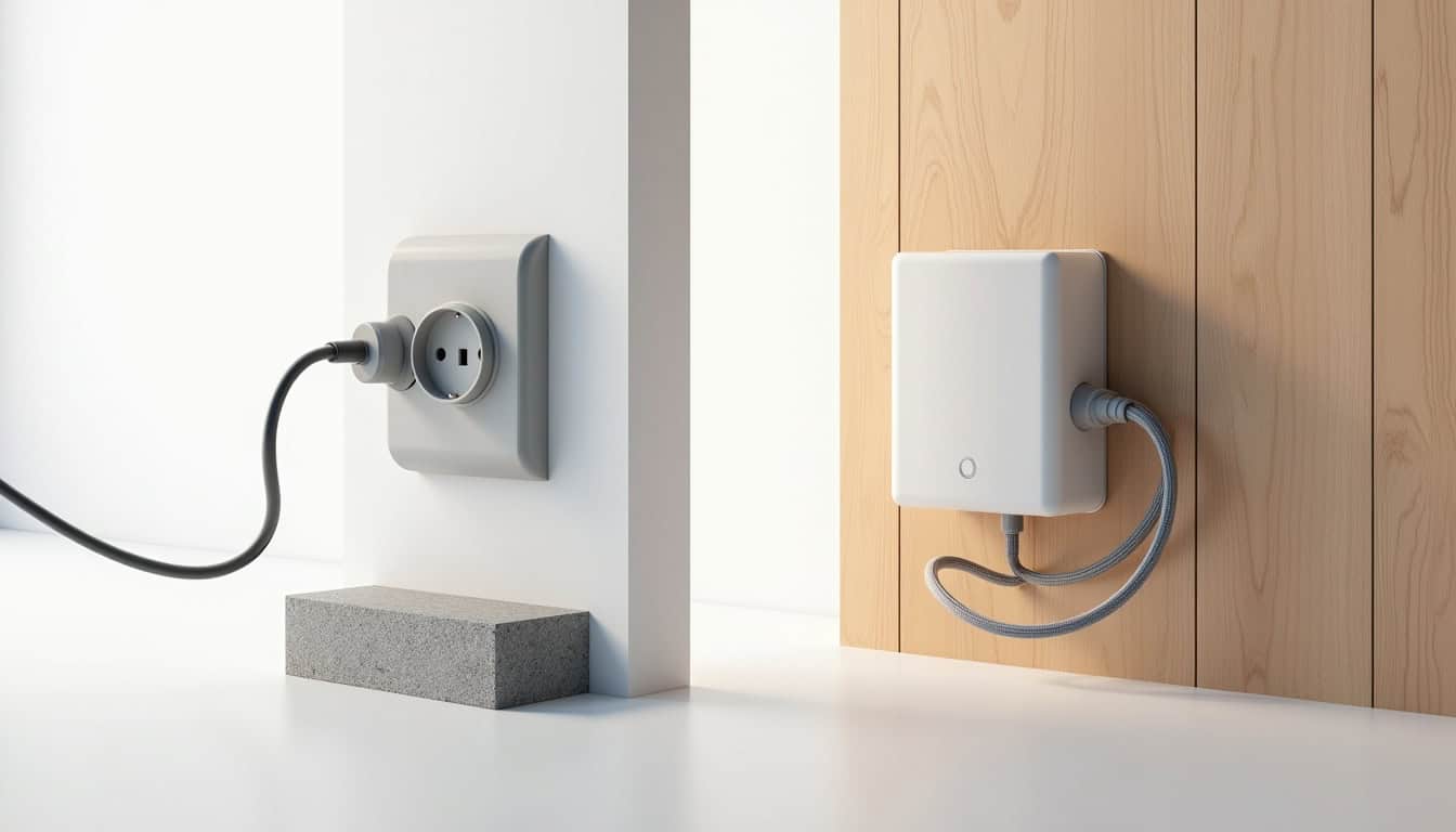 Comparaison visuelle entre prise renforcée et wallbox pour installation à Haisnes