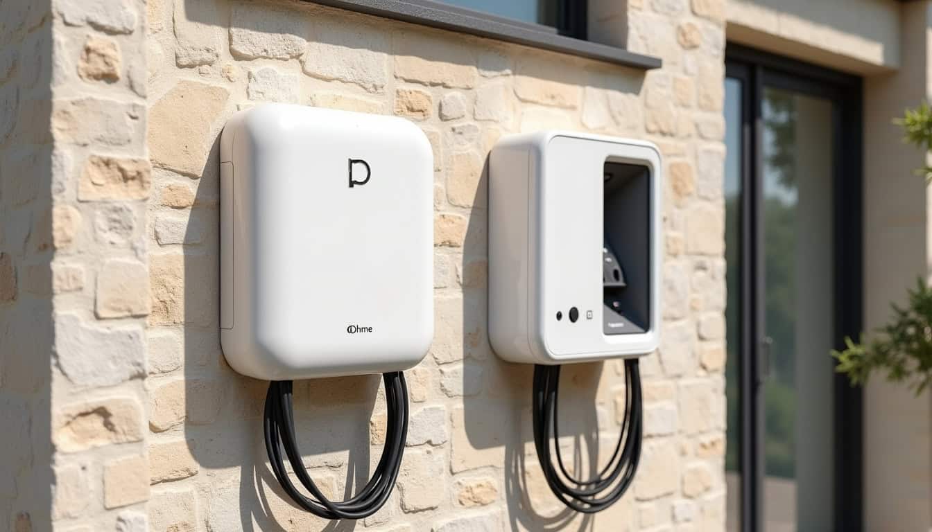 Comparaison visuelle entre une borne Daze Home S et une Ohme ePod S installées côte à côte