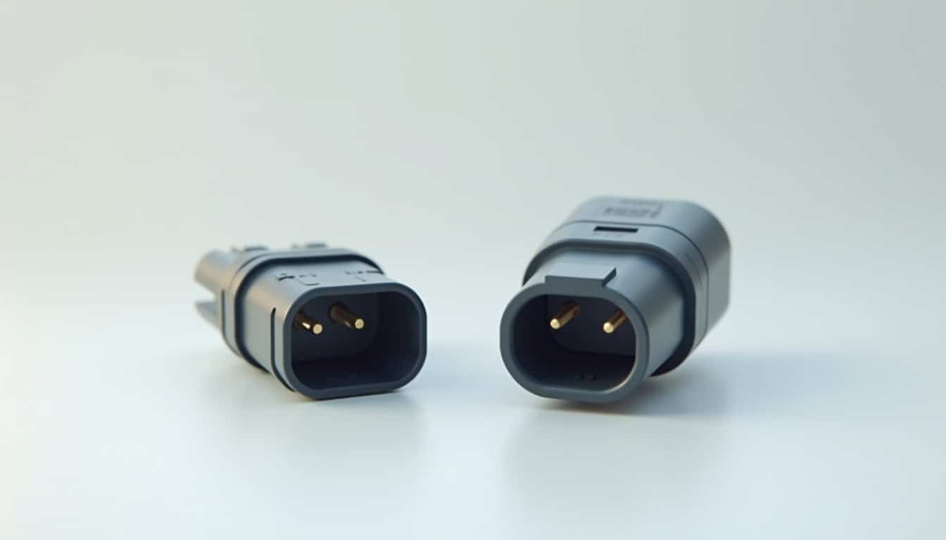 Comparaison visuelle entre une prise de type 2 (AC) et une prise Combo CCS (DC) pour véhicules électriques