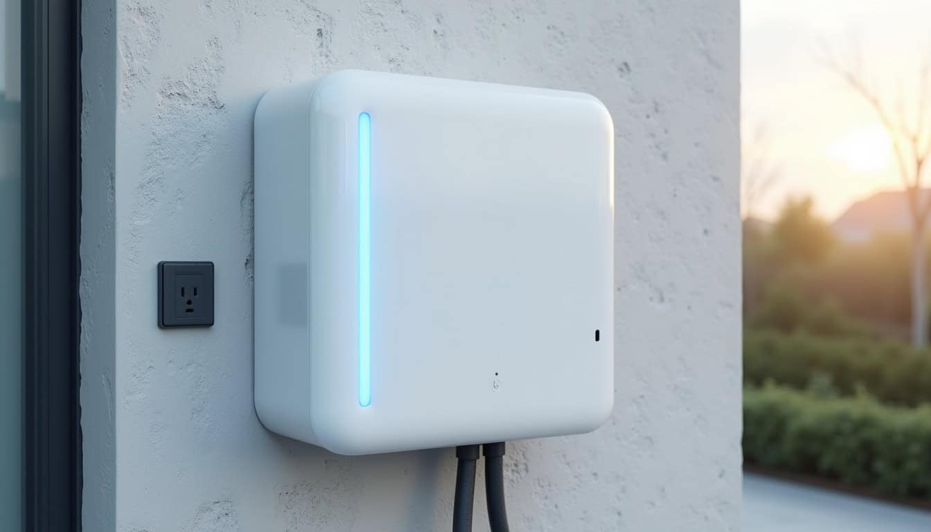 Comparaison visuelle entre une prise domestique et une borne de recharge murale à Cognin