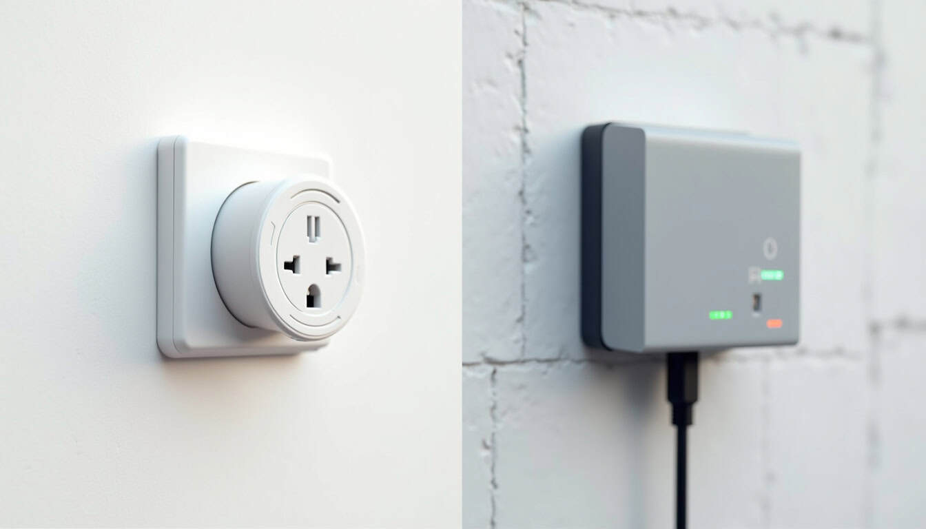 Comparaison visuelle entre une prise renforcée et une borne de recharge murale