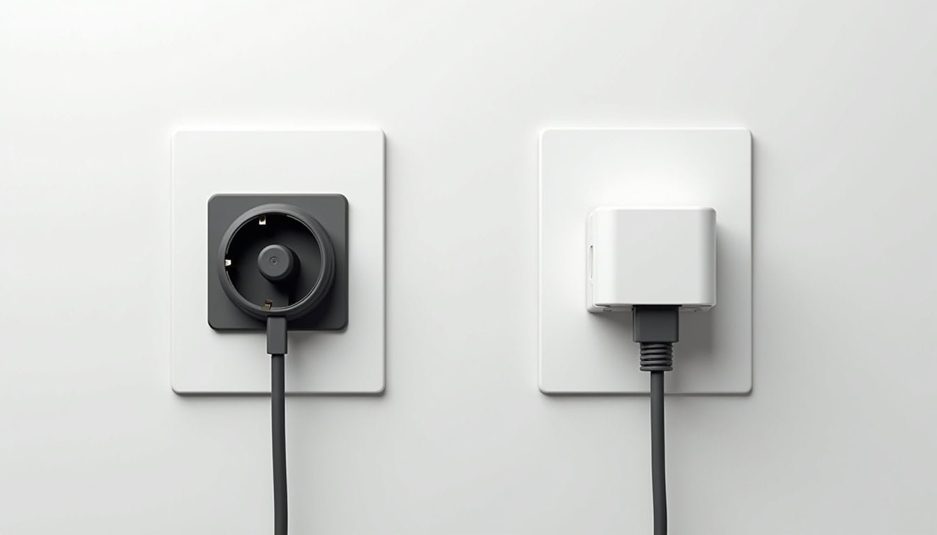 Comparaison visuelle entre une prise renforcée et une wallbox murale pour véhicule électrique