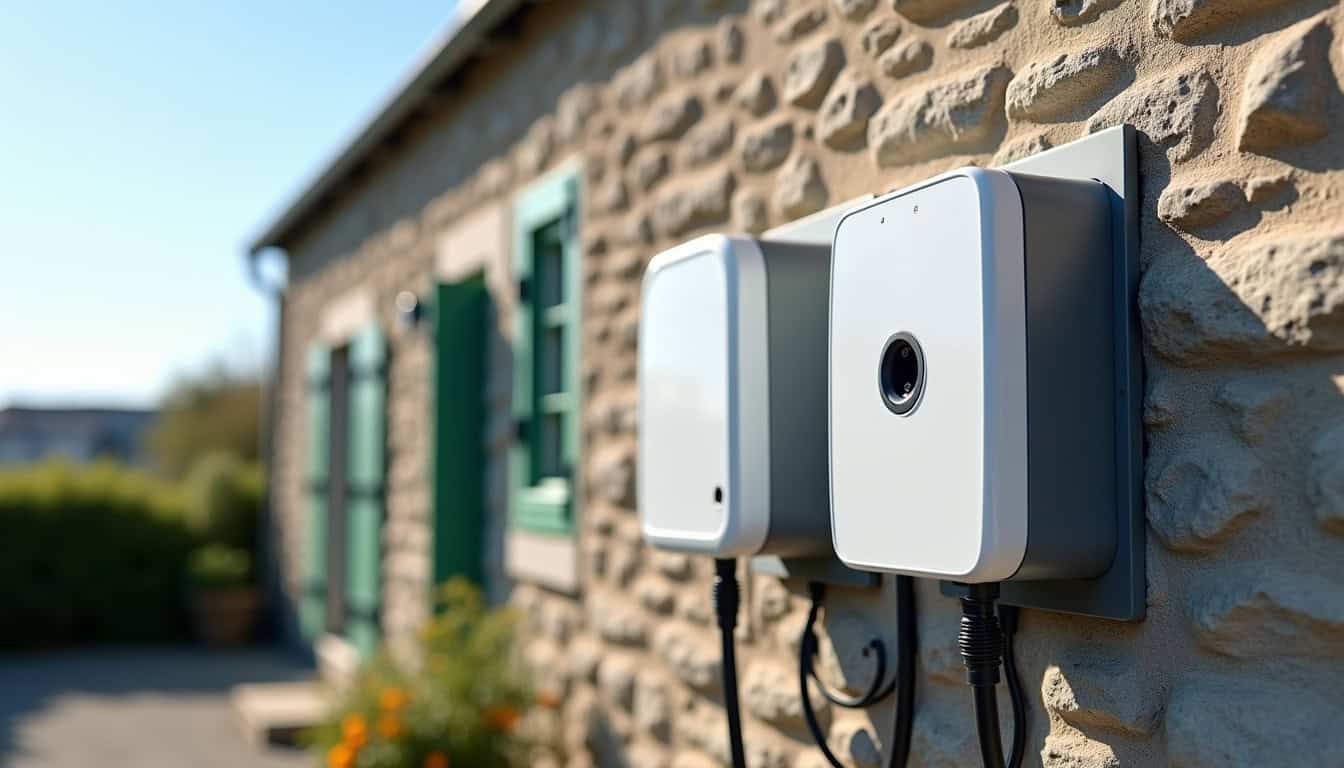 Comparaison visuelle entre une wallbox et une prise renforcée installées à Saint-Nicolas-du-Pélem