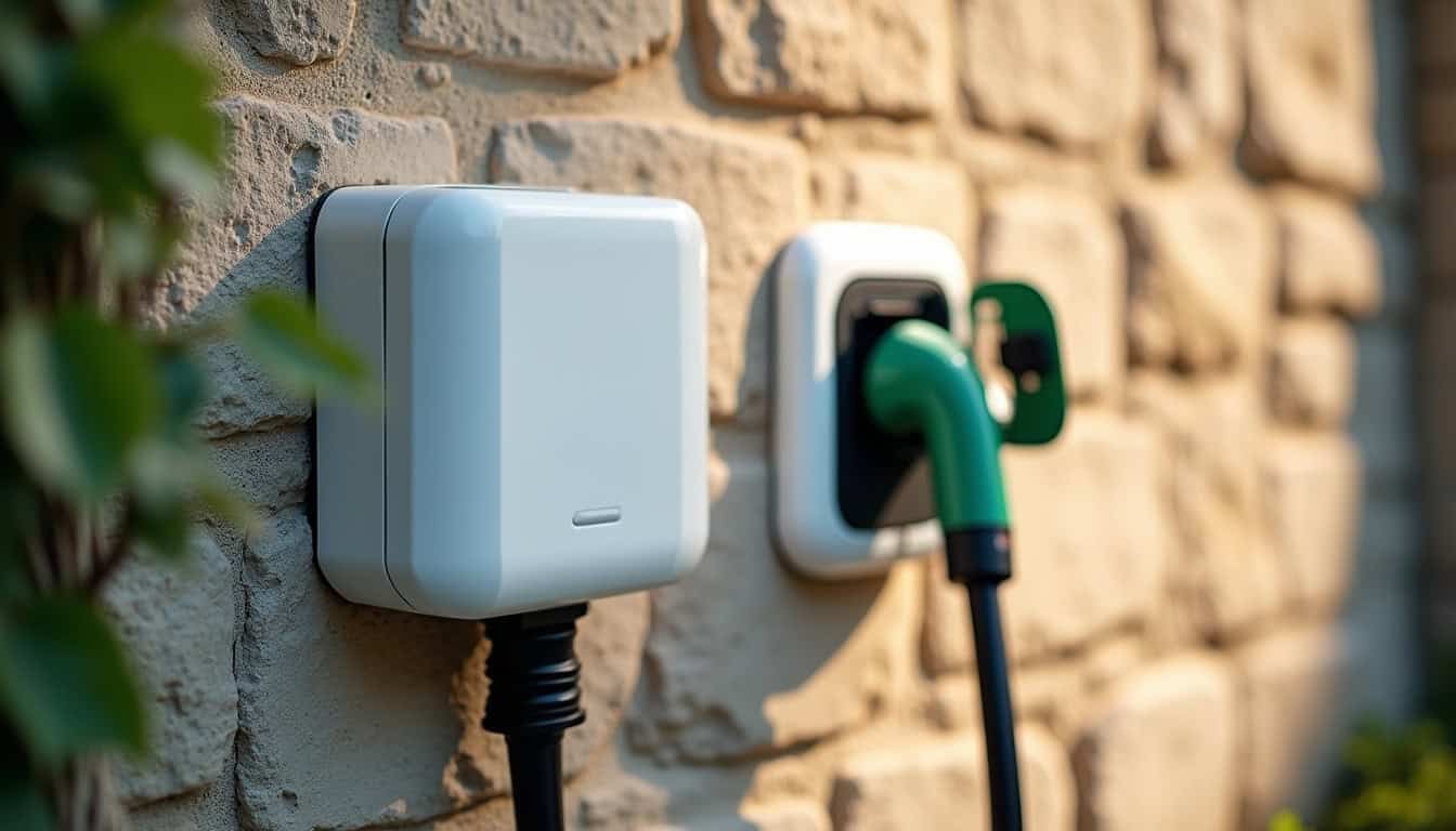 Comparaison visuelle entre une wallbox murale et une prise renforcée pour voiture électrique