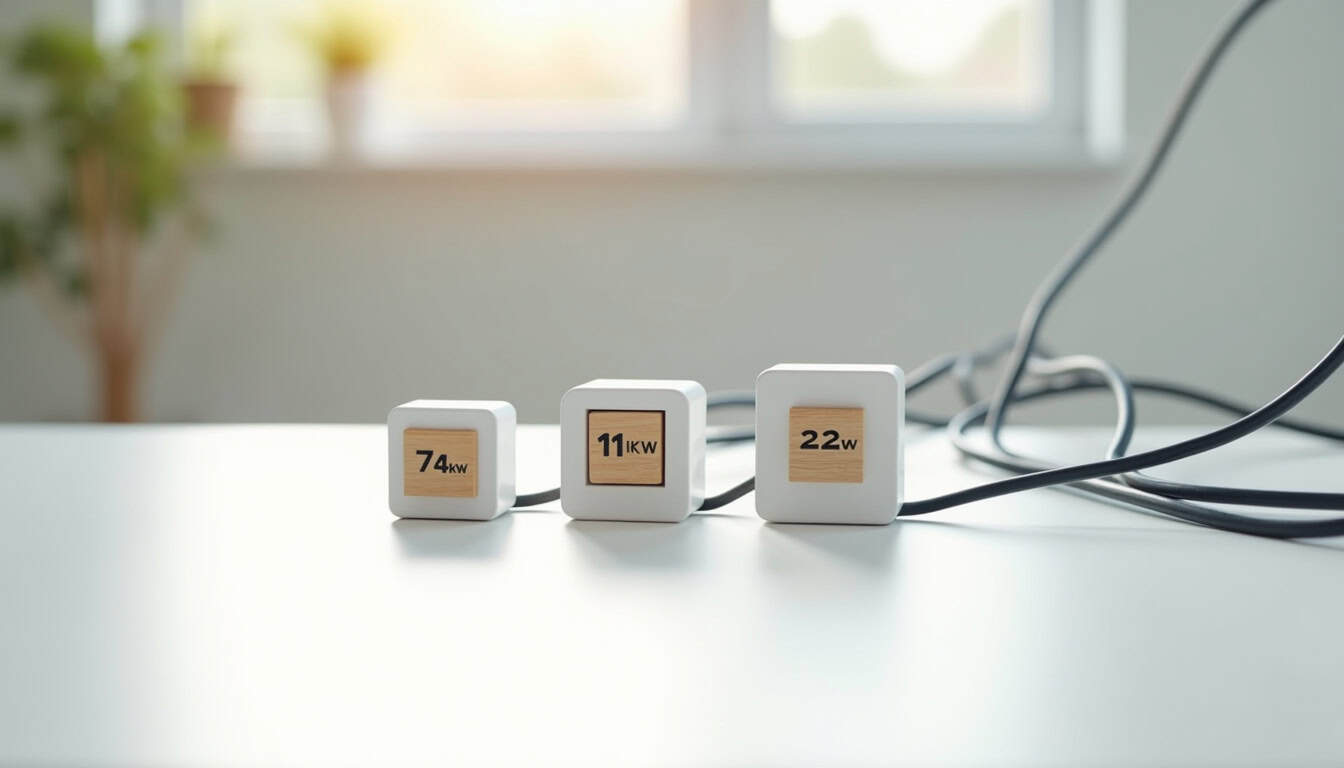 Comparatif des puissances de bornes de recharge: 7,4 kW, 11 kW et 22 kW