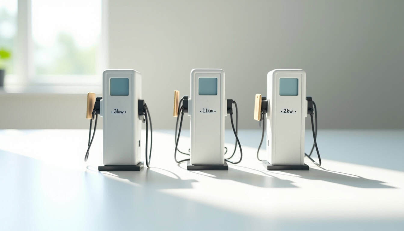 Comparatif visuel des différents types de bornes de recharge électrique: lente, accélérée, rapide