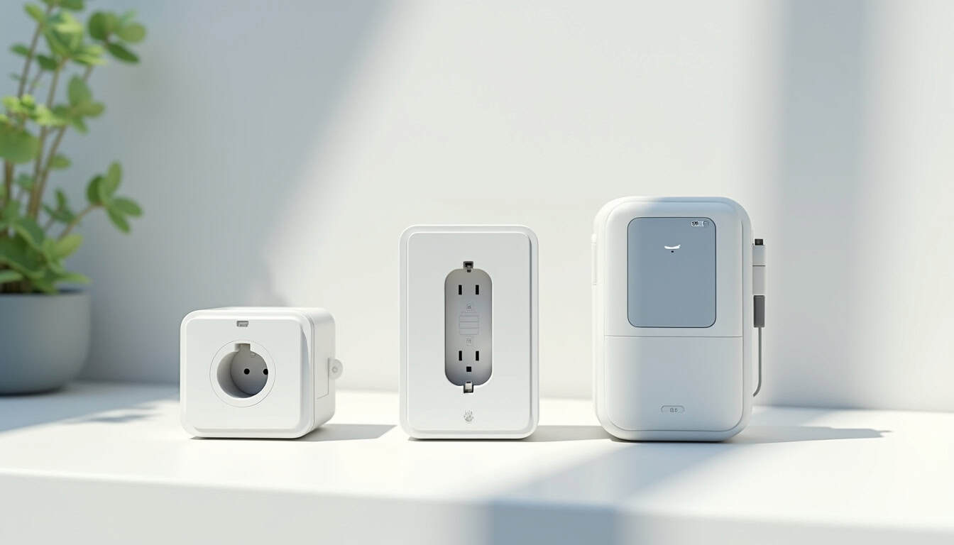 Comparatif visuel des différents types de bornes de recharge: prise renforcée, wallbox, borne intelligente