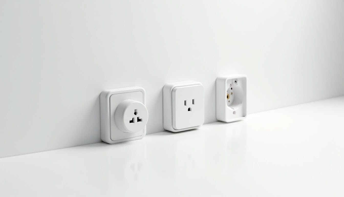 Comparatif visuel des différents types de bornes de recharge: prise renforcée, wallbox monophasée et triphasée