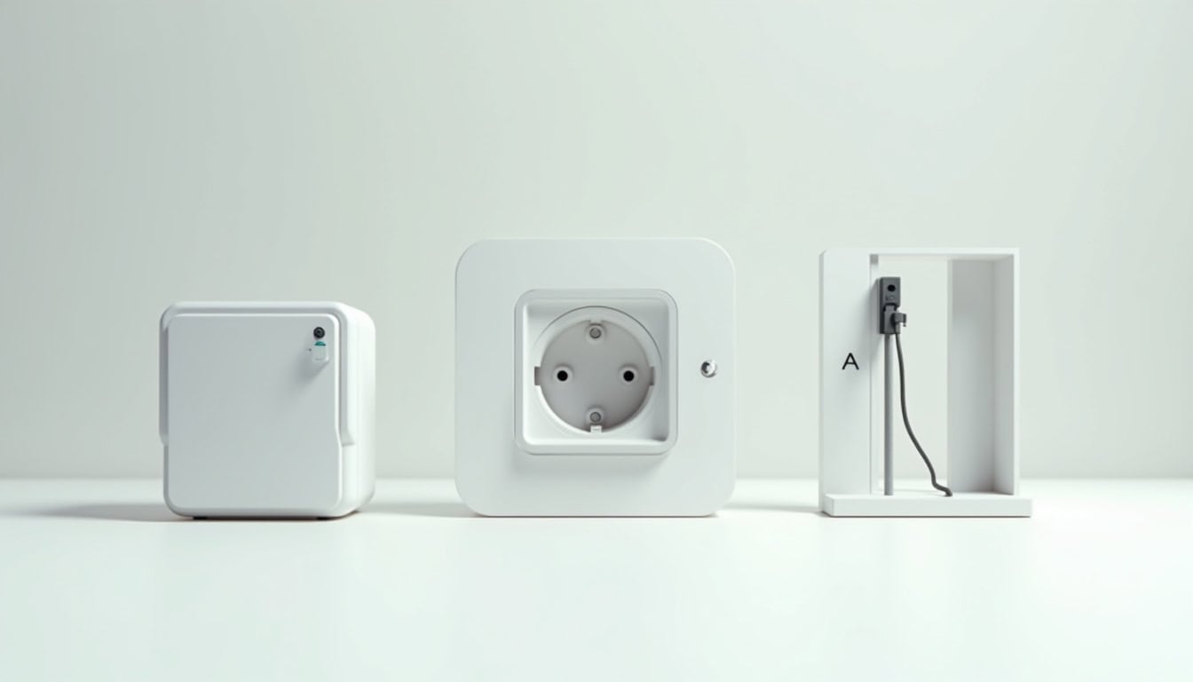 Comparatif visuel des différents types de bornes de recharge: wallbox, prise renforcée, borne collective