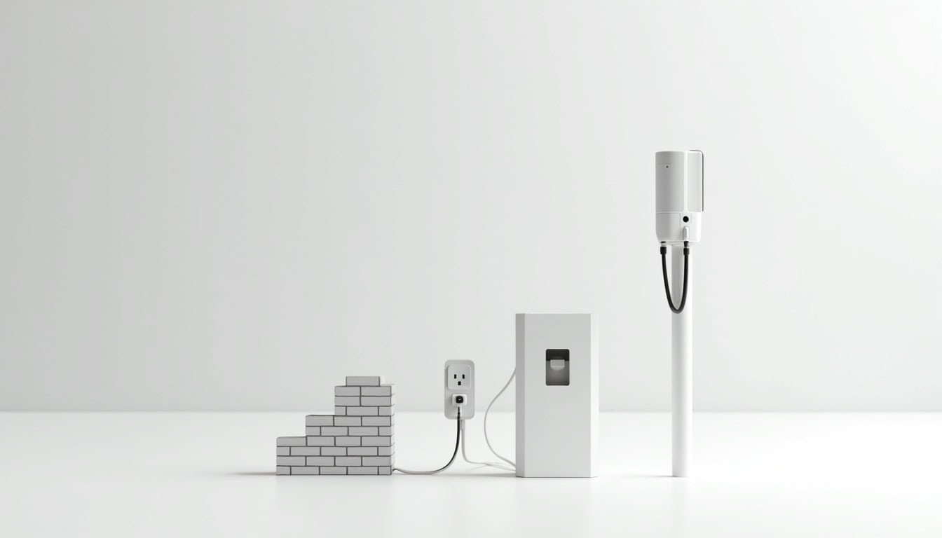 Comparatif visuel des différents types de bornes de recharge: wallbox, prise renforcée et borne publique