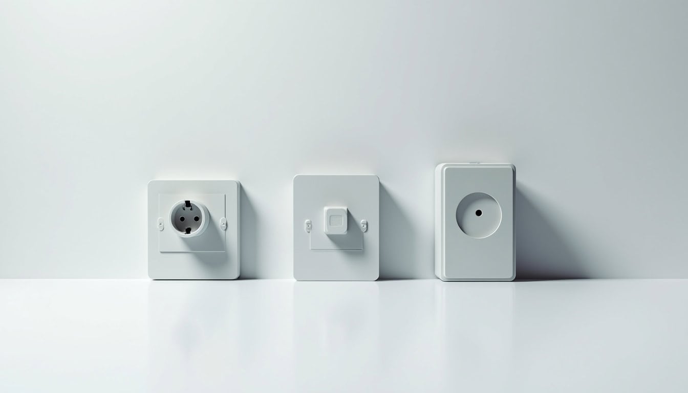 Comparatif visuel des différents types de bornes électriques: prise renforcée, wallbox monophasée, borne triphasée