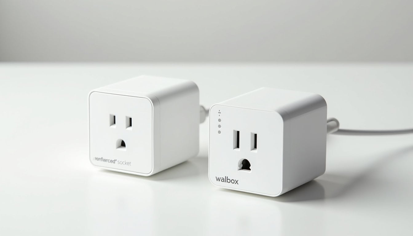 Comparatif visuel entre prise renforcée et wallbox pour installation à Plouaret