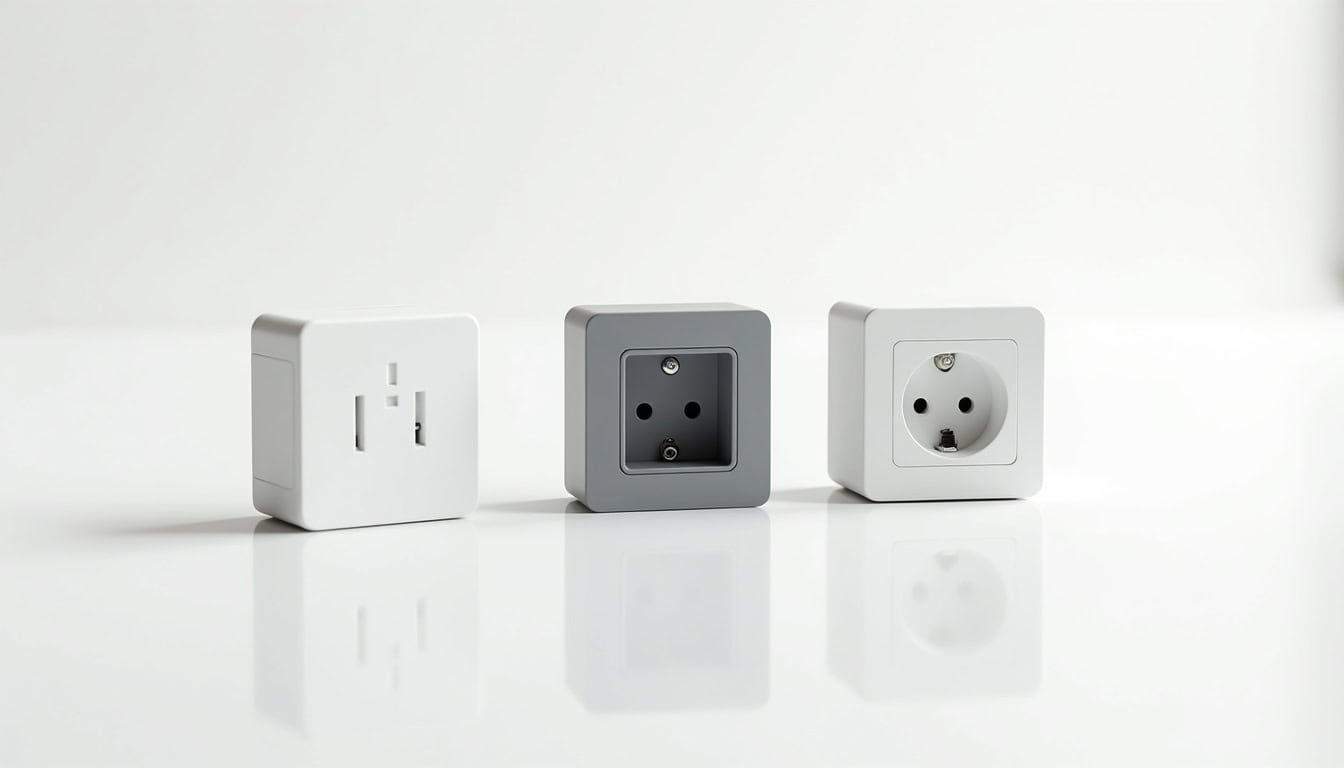 Comparatif visuel entre une wallbox, une prise renforcée et une prise domestique pour véhicule électrique