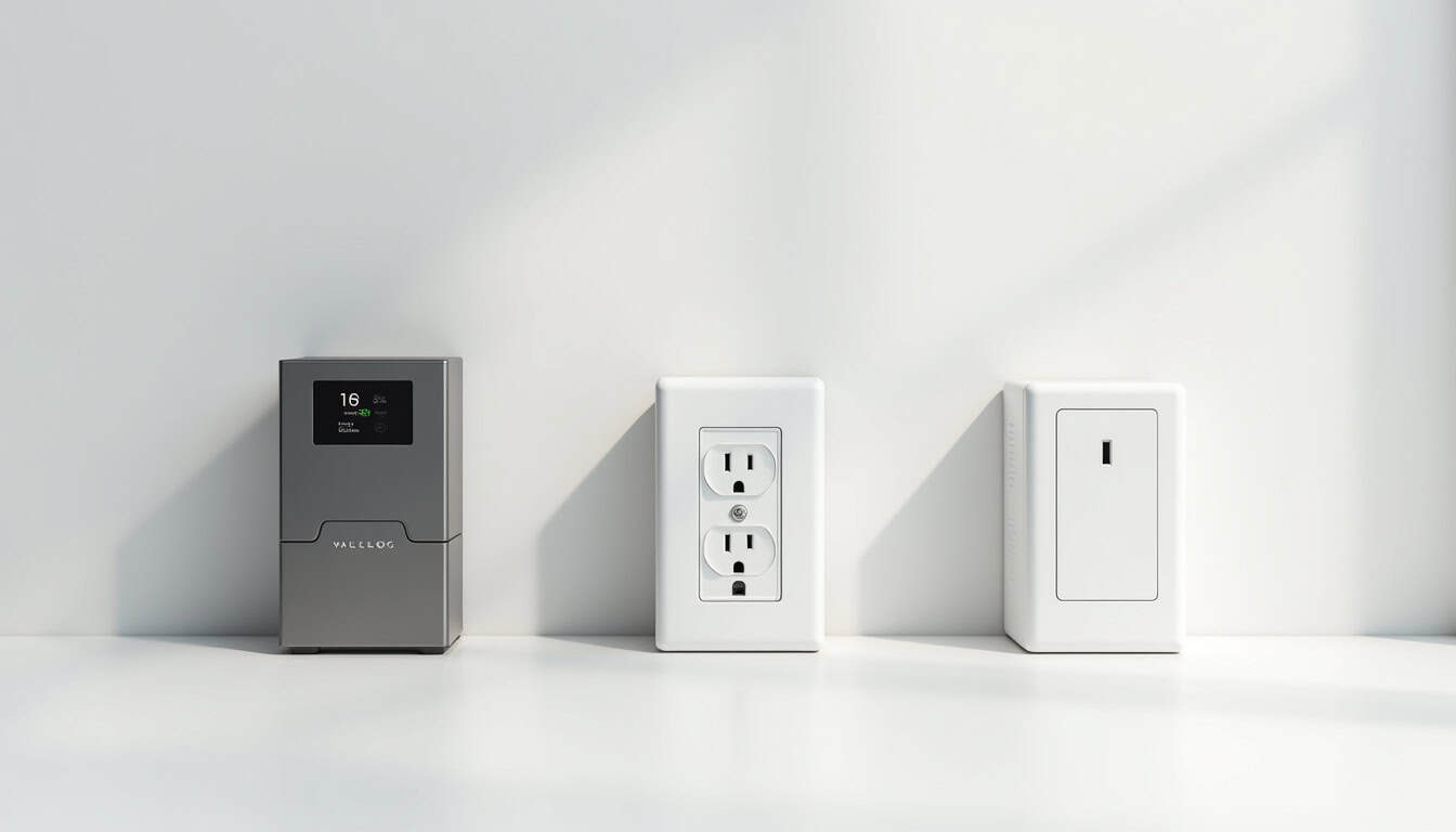 Comparatif visuel entre une wallbox, une prise renforcée et une prise standard pour voiture électrique